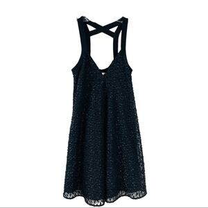 Rebecca Minkoff black sparkle silk dot cross back evening wedding  dress 0